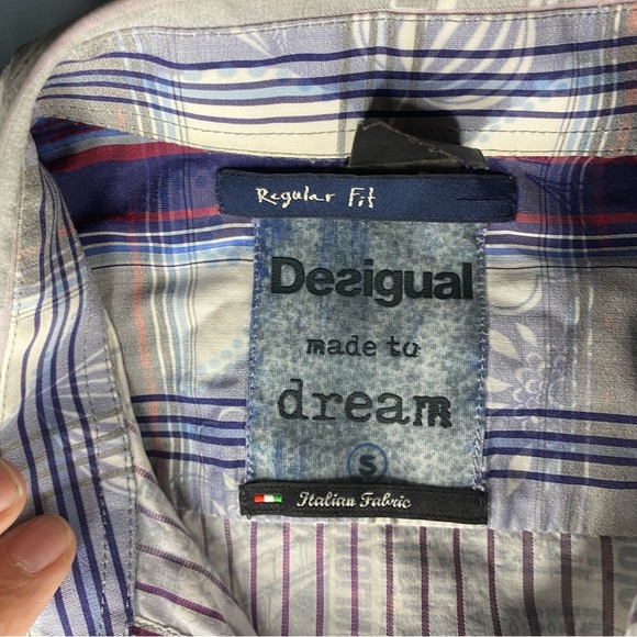 Desigual Mens Button Shirt Striped Long Sleeve Regular Fit Italian Fabric Sz S - Picture 6 of 12
